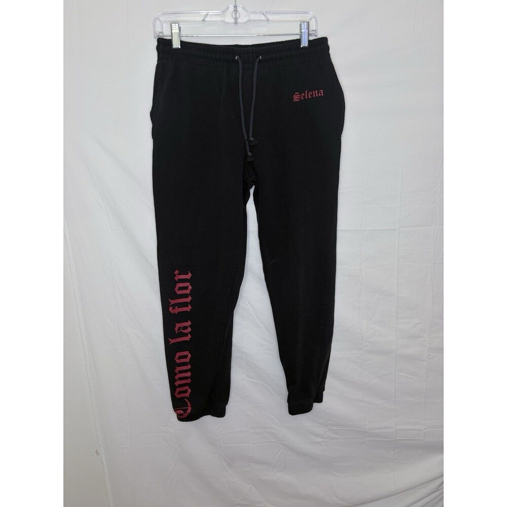 Selena Como La Flor Sweatpants Womens Medium Black Fleece Lined Logo Graphic
